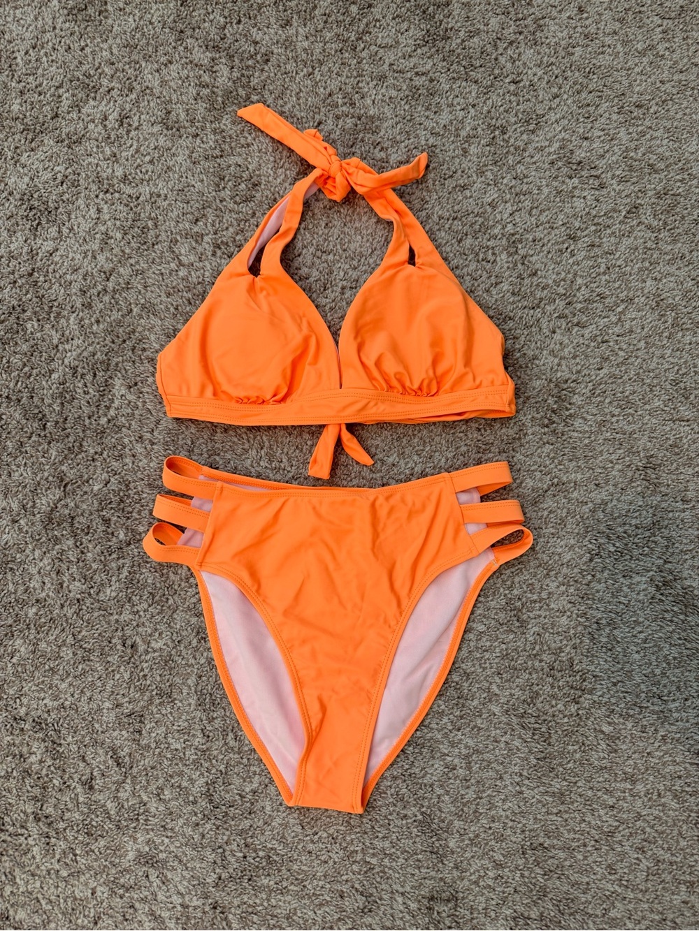 Neon Orange Strappy Bikini Set by Salty Wave